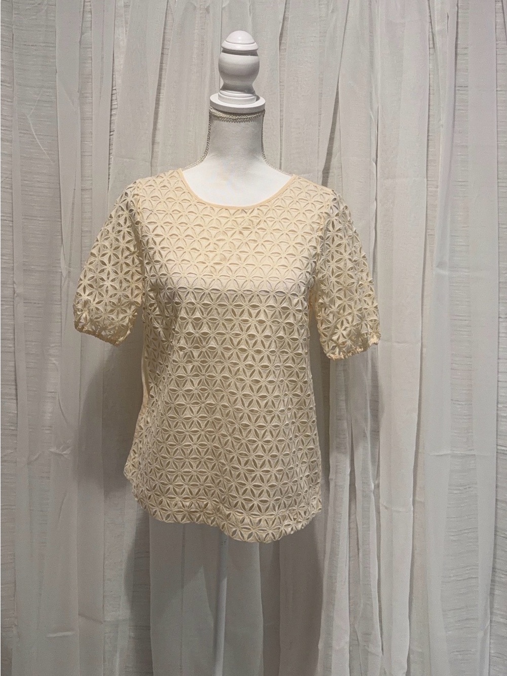 J. Crew Cream Geometric Lace Blouse